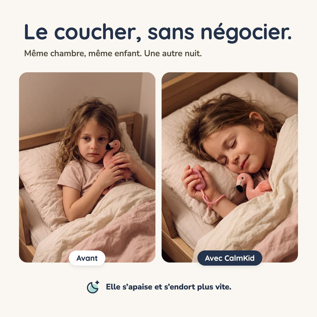 Avant et avec CalmKid : le coucher, sans négocier.